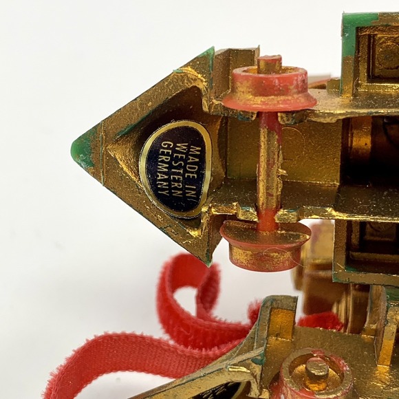 Lot 2 Vtg Koestel Golden Jeweled Train Engine Christmas Ornament W Germany Flaws - Picture 9 of 9